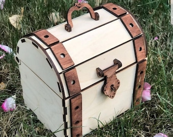 Laser Cut Treasure Chest Pirate Piggy Bank DXF Mini treasure chest Digital Laser Cut File 3mm Pirate Chest Digital Laser File