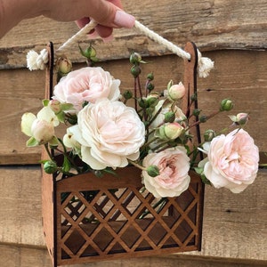 Laser Cut Wooden Decorative Basket Box Svg Files wooden flowers basket For Wood Laser Cutting Gift Basket Glowforge flowers dxf box