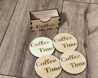 Coffee Time Coaster Round Coffee Tea Coaster Vector Files For Wood Laser Cutting Coffee Coaster Laser Cut Files