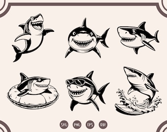 Cute Shark svg Bundle, Funny Shark svg, Shark Clipart, Shark With Glasses svg, Cartoon Shark svg, png