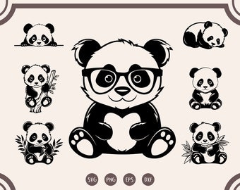 Panda svg Bundle, Panda Vector svg, Panda Face svg, Cute Panda svg, Cartoon Cute Animal svg, png