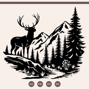 Deer in the Forest svg, Deer Clipart, Forest svg, Deer in the Woods, Forest Silhouette svg, png