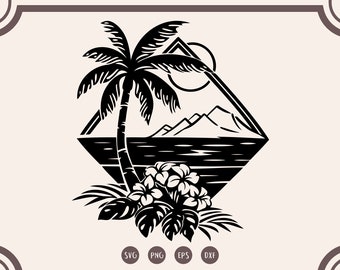 Beach Scene svg, Sunset Beach svg , Sunset Landscape , Nature Scene, Tropical svg, png