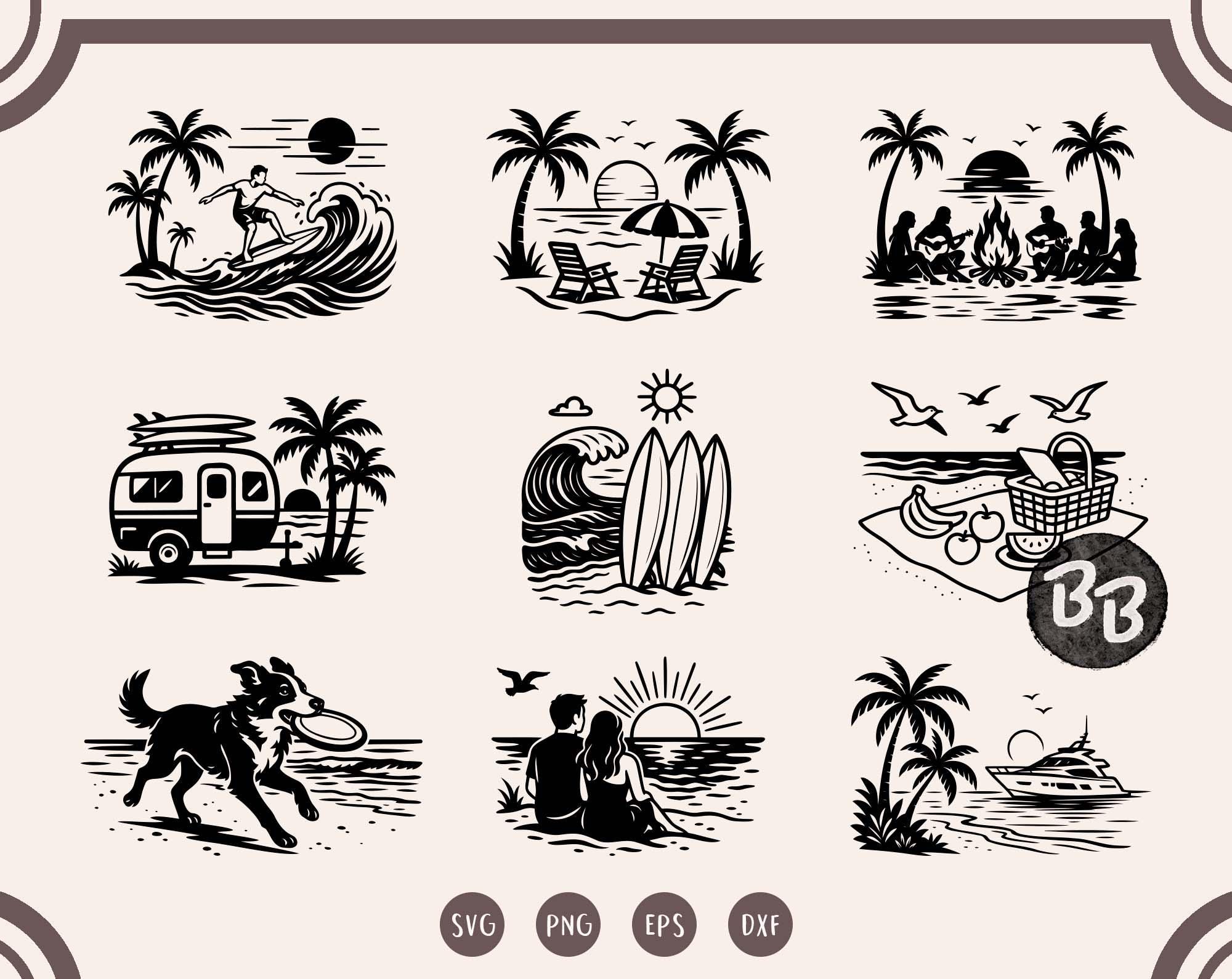 24 Beach SVG Bundle - Tropical Summer Clipart & Ocean Scenes for Cricut ...