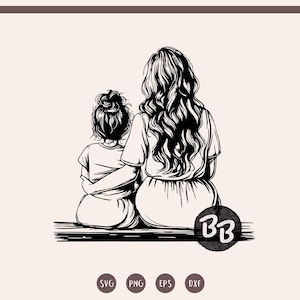 Madre e figlia svg, mamma e figlia svg, madre della ragazza svg, schizzo di linea madre e figlio, mamma e figlio Svg, festa della mamma