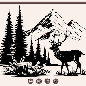 Deer in the Forest svg, Deer Clipart, Forest svg, Deer in the Woods, Forest Silhouette svg, png