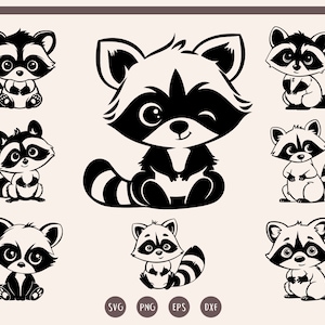 Paquete de svg de mapache, svg de mapache de dibujos animados, svg de mapache, clipart de mapache, svg de mapache lindo, png