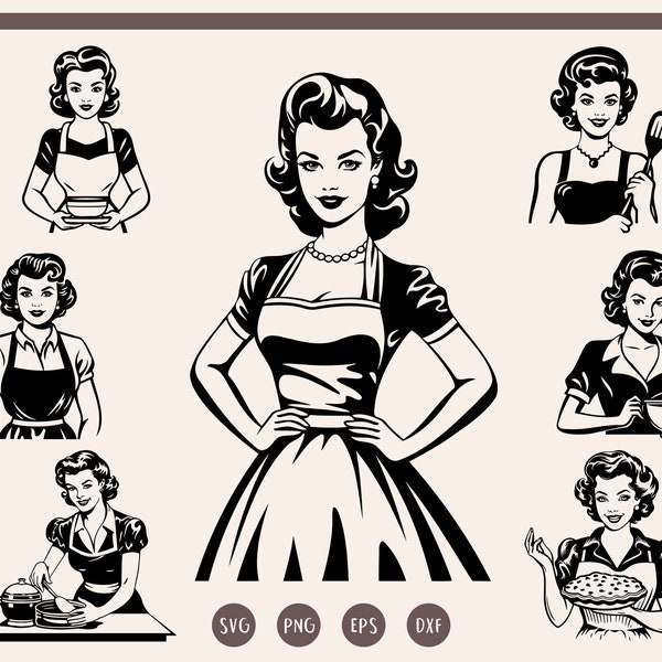 Retro Women svg Bundle, Retro Housewife svg, Homemaker Women svg, années 60 50, Rétro png, Femme traditionnelle Mère svg, png