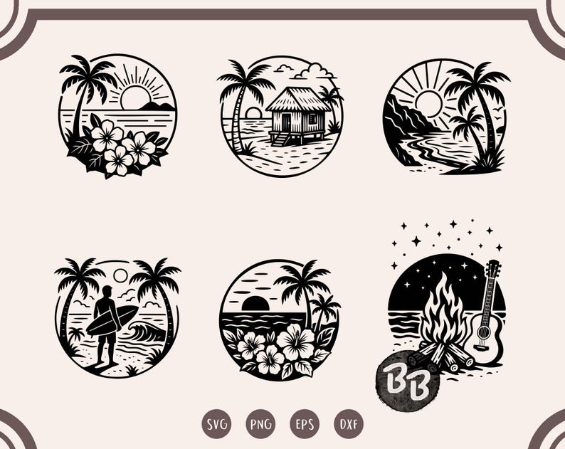 24 Beach SVG Bundle - Tropical Summer Clipart & Ocean Scenes for Cricut ...