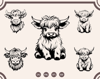 Cute Highland Cow Sitting svg Bundle, Baby Highland Cow svg, Cute Cow svg, Cow svg, Baby Cow svg, Highland Cow Clipart svg, png