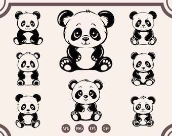 Panda svg Bundle, Panda Vector svg, Panda Face svg, Cute Panda svg, Cartoon Cute Animal svg, png