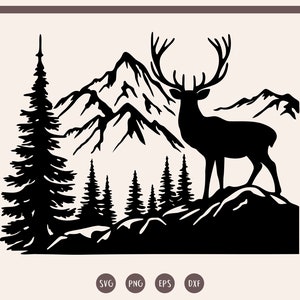 Deer in the Forest svg, Deer Clipart, Forest svg, Deer in the Woods, Forest Silhouette svg, png