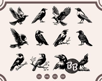 Raven SVG Bundle: Gothic Crow Silhouette Cut Files