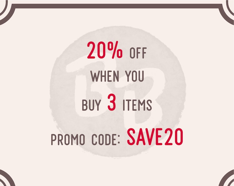 May include: A watercolor-style illustration of a circle with the text "20% OFF WHEN YOU BUY 3 ITEMS" and the promo code "SAVE20".