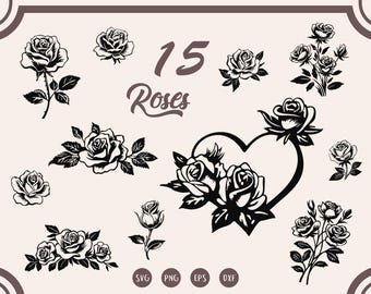 Rose svg Bundle, Rose Clipart, Rose svg, Flower svg, Floral svg, Rose frame svg, Rose border svg, Rose heart svg, png