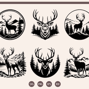 Pacchetto svg di cervi nella foresta, Clipart di cervi, Foresta svg, Cervi nella foresta, Cervi nella foresta svg, Silhouette della foresta svg, png