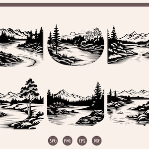 River Scene svg Bundle,  Lake Forest Clipart, River Landscape, River Mountain svg, png