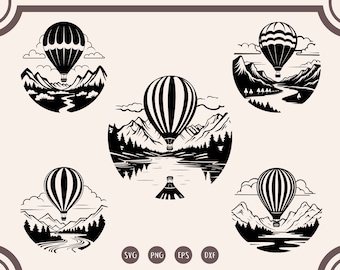 Heißluftballon Landschaft svg Bündel, Clipart, Vektor (png, eps, dxf)