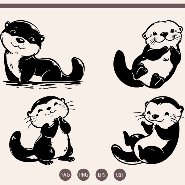 Cute Otters Bundle svg, Cute Otter svg, Sea Animal Lovers, Funny Otter svg, png