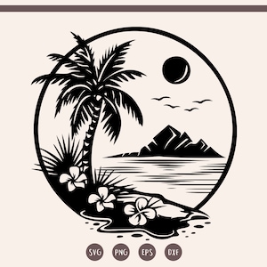 Beach Scene svg, Sunset Beach svg , Sunset Landscape , Nature Scene, Tropical svg, png