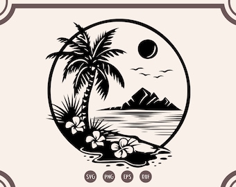 Beach Scene svg, Sunset Beach svg , Sunset Landscape , Nature Scene, Tropical svg, png