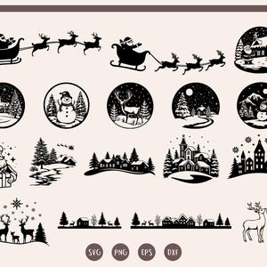Kerst winters tafereel, winters tafereel svg, kerst svg bundel, winter forest svg, magische kersttafereel, santa rendier svg
