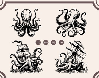 Kraken svg Bundle, Shipwreck Octopus Clipart, Sea Monster Illustration svg, png