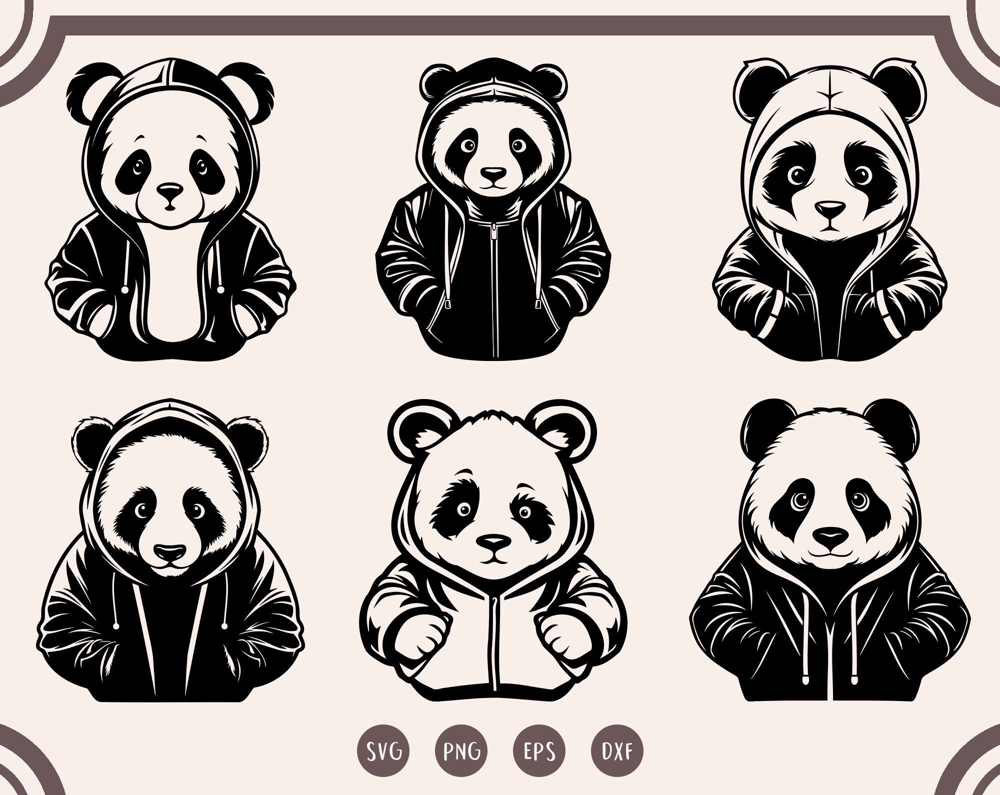 Cute Panda Svg Bundle, Panda in Hoodie Svg, Panda Bear Hiphop Svg, Cool ...