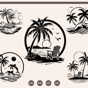 Beach Scene svg Bundle, Sunset Beach svg , Sunset Landscape , Nature Scene, Tropical svg, png