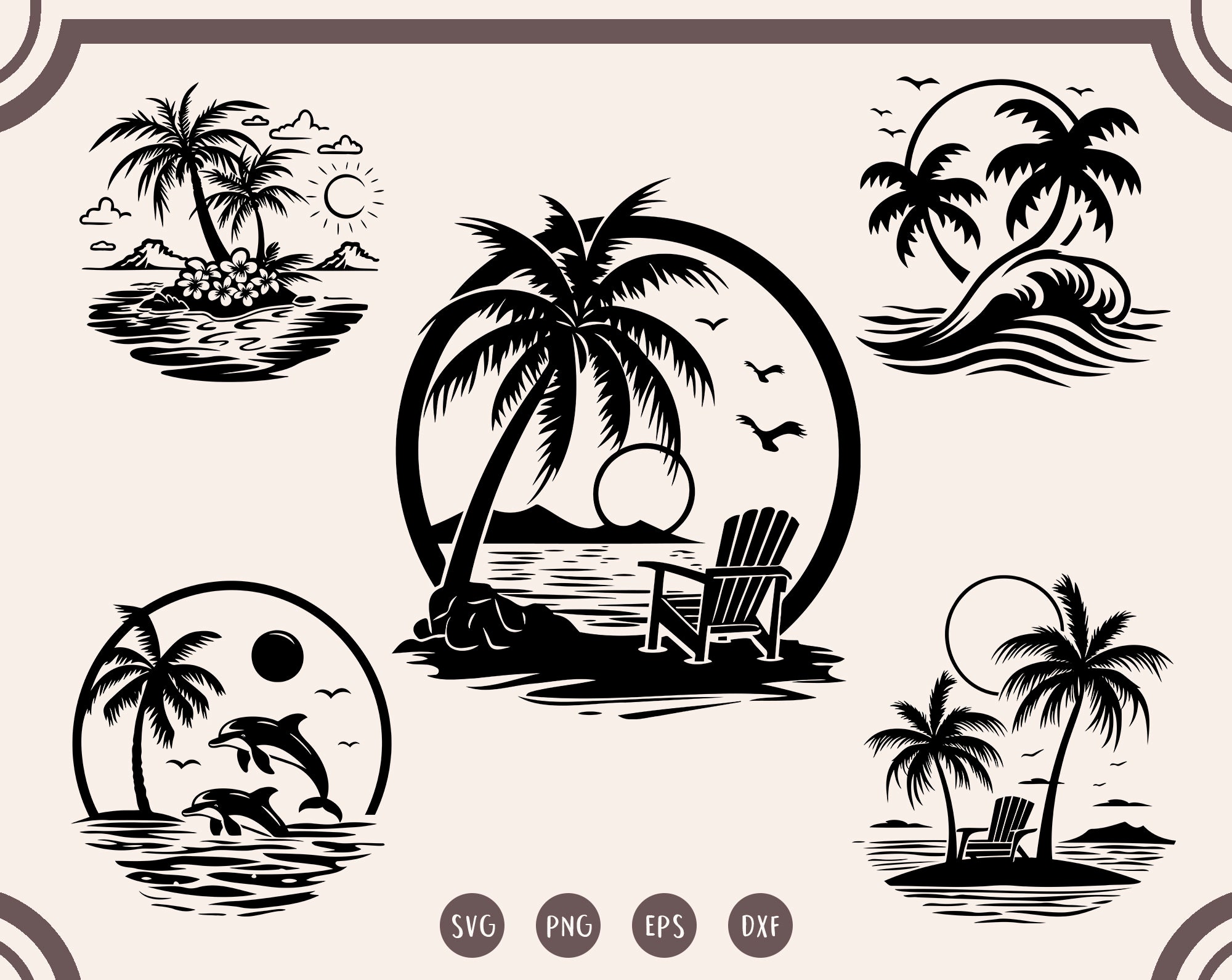 Beach Scene svg Bundle, Sunset Beach svg , Sunset Landscape , Nature Scene, Tropical svg, png
