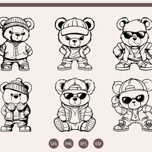 クールなテディベア svg、テディベア サングラス svg、ギャングスタ テディベア、ヒップホップ、ヒップスター ベア svg、png