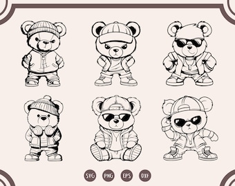 Osito de peluche genial SVG, PNG, clipart de hip hop gangsta