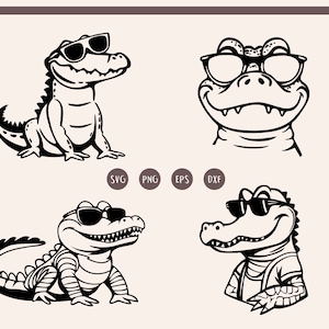 Alligator With Sunglasses svg Bundle, Funny Alligator in Sunglasses svg, Crocodile With Glasses Clipart