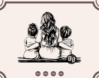 Mother and Children SVG Bundle: Mom of Boy and Girl (Digital Files)