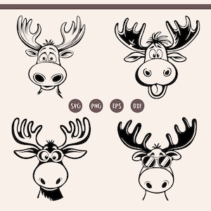 Elch svg, lustiges Moose svg Bundle, Elch mit Sonnenbrille svg, Elch Kopf svg, png