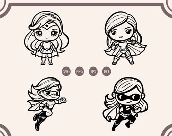 Paquete de imágenes SVG de superheroínas, imágenes prediseñadas de superhéroes, superheroínas (mujer), superheroínas femeninas (SVG, PNG)