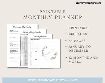 Evenwichtige levensdagboek - maandelijkse afdrukbare planner