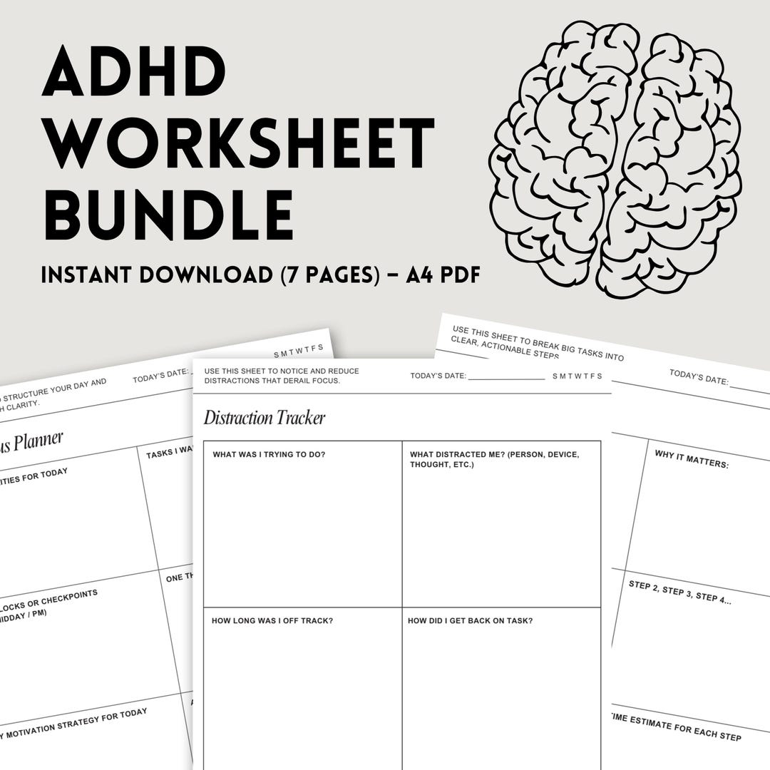 ADHD Worksheet Bundle | 7 Printable Executive Function Focus Tools | A4 ...