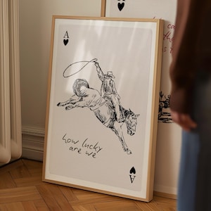 Western Digitaler Download Druck | Herz-Ass-Druck, schwarze lyrische Wandkunst, Cowboy-Liebes-Plakat, druckbare westliche Dekoration