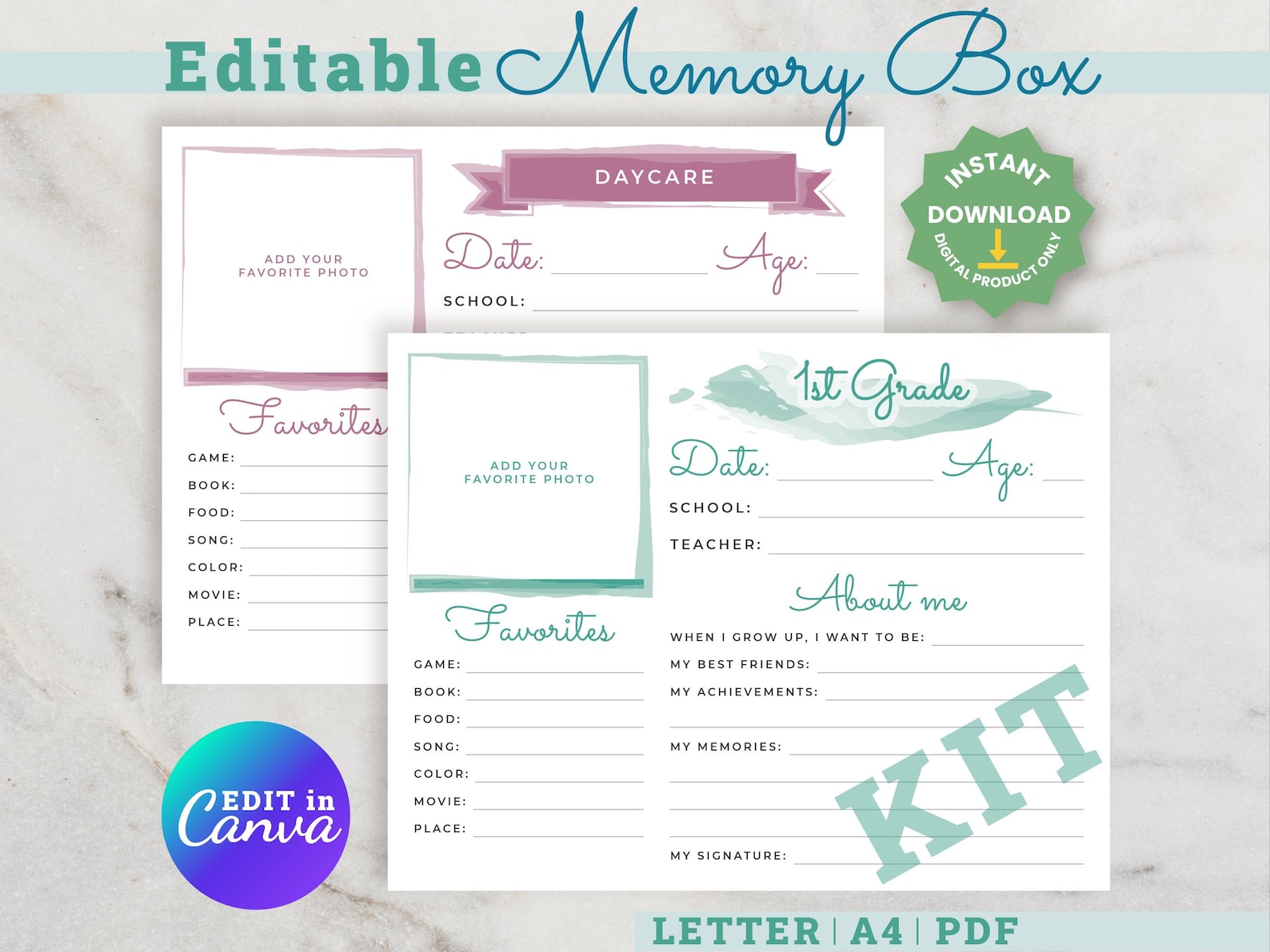 School Memory Box Kit & Milestone Tote Labels - Baby Keepsake Box ...