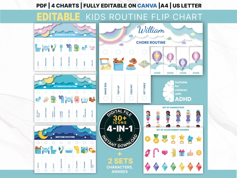 Editable Kids Routine Flip Chart Canva, Daily Routine Chart for ...