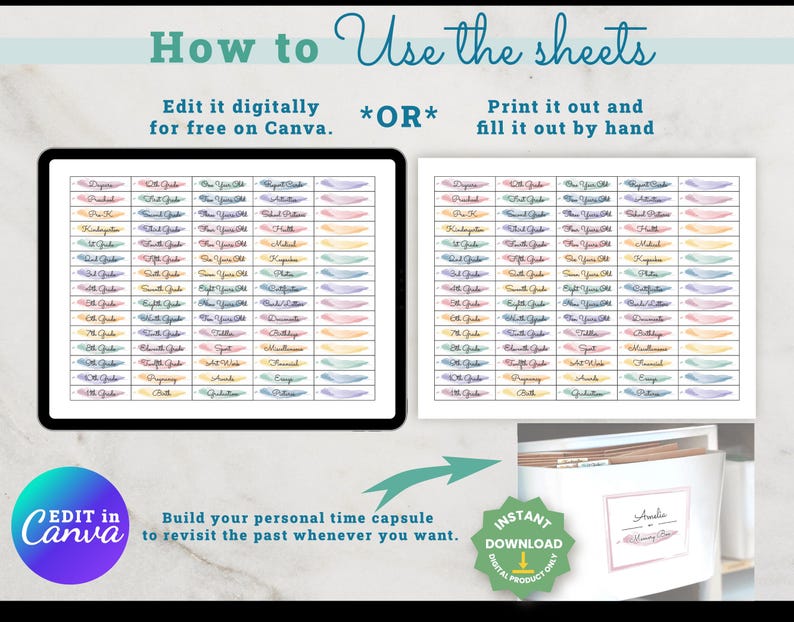 Editable Memory Box Tabs, Printable Folder Tabs, Filing System, File ...