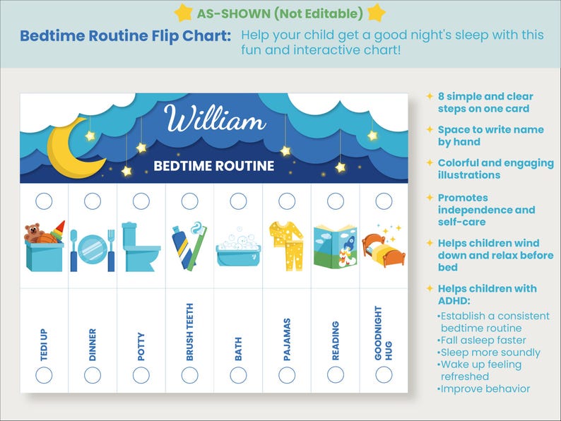 Bedtime Routine Flip Chart: Toddler Behavior, ADHD Friendly (printable ...