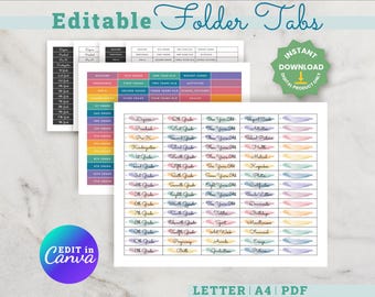 Editable Memory Box Tabs, Printable Folder Tabs, filing system, file box, file dividers, folder dividers, primary school, middle school