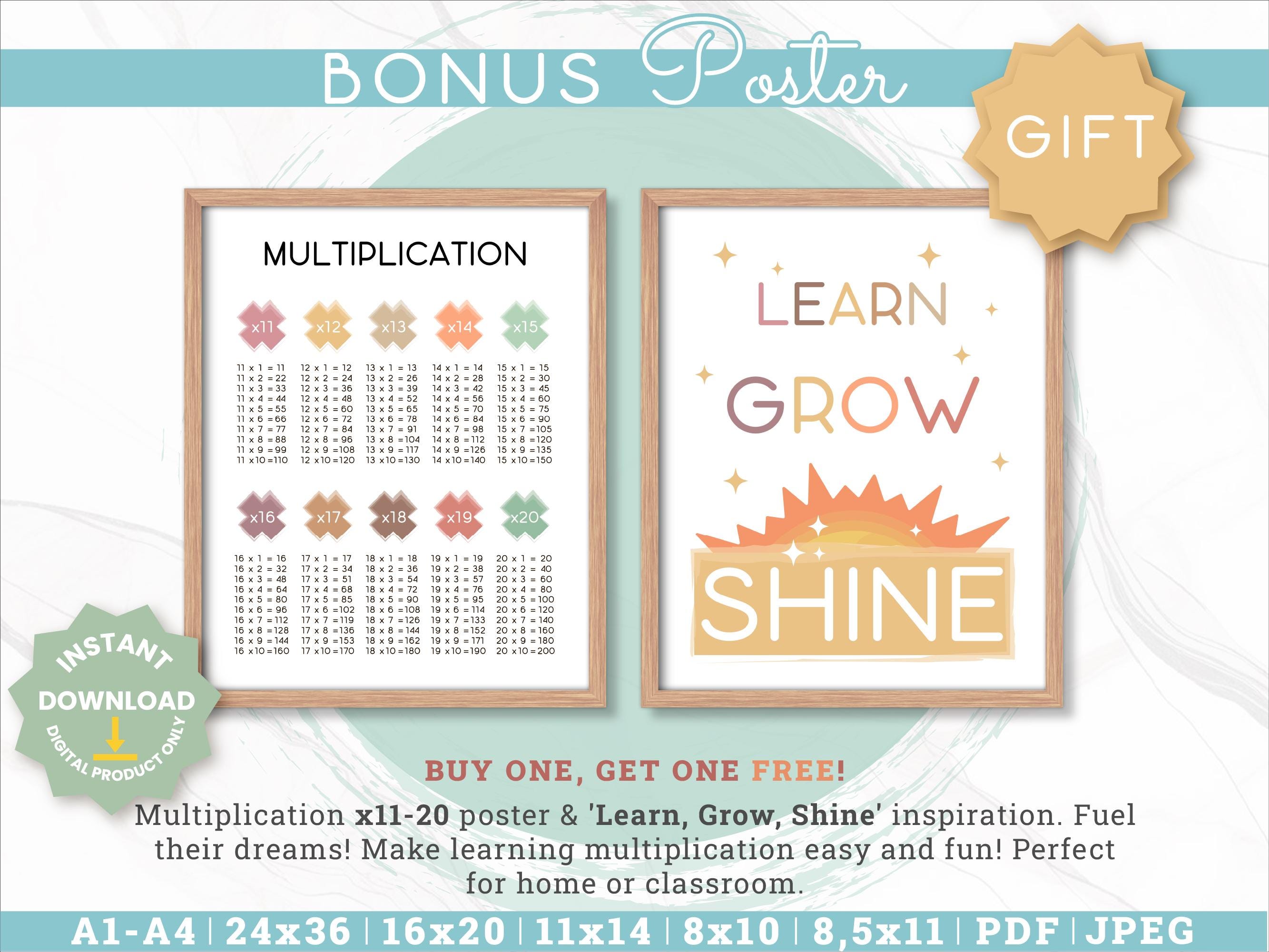 Multiplication Chart 11-20, Worksheet & Learn, Grow, Shine Poster ...
