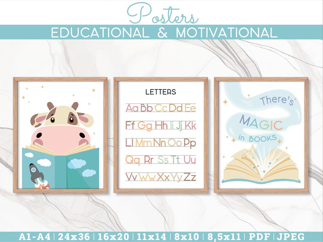 ABC Alphabet & Magic of Books Prints, Educational Posters (digital ...