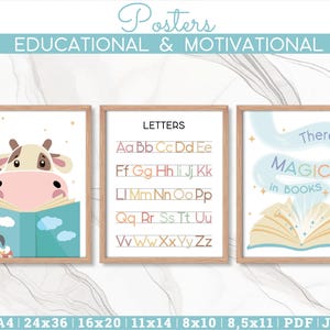 Pósteres educativos y motivacionales, alfabeto imprimible y arte mural de la magia de los libros, decoración para el aula, educación en casa, impresión digital para habitación infantil.