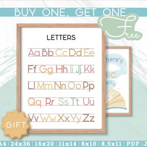 Póster de letras del alfabeto digital: ABC imprimible para aprender y decorar + Póster ADICIONAL "Hay MAGIA en los libros".