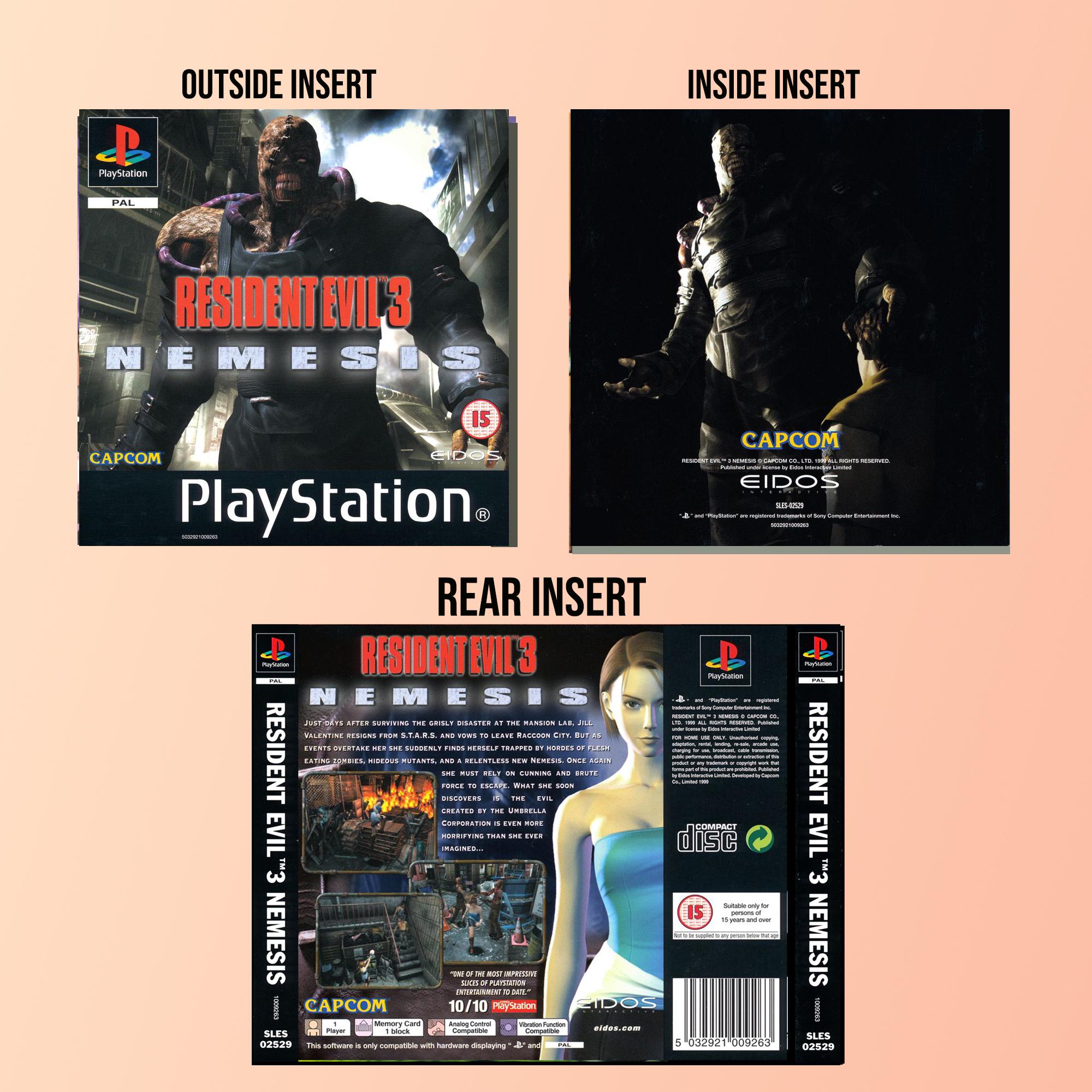 Resident Evil 3 Nemesis .PS1 Case Boxart Slip Covers. Gloss Prints