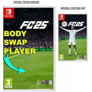 May include: Two Nintendo Switch game cases. The left case reads "FC25 BODY SWAP PLAYER" in yellow text. The right case shows a soccer player with the text "FC25" and the Nintendo Switch logo. Both cases have the number "3" at the bottom.
